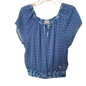 Abercombie & Fitch Women’s XS Peasant Romantic Blue Floral Blouse Top Cottage